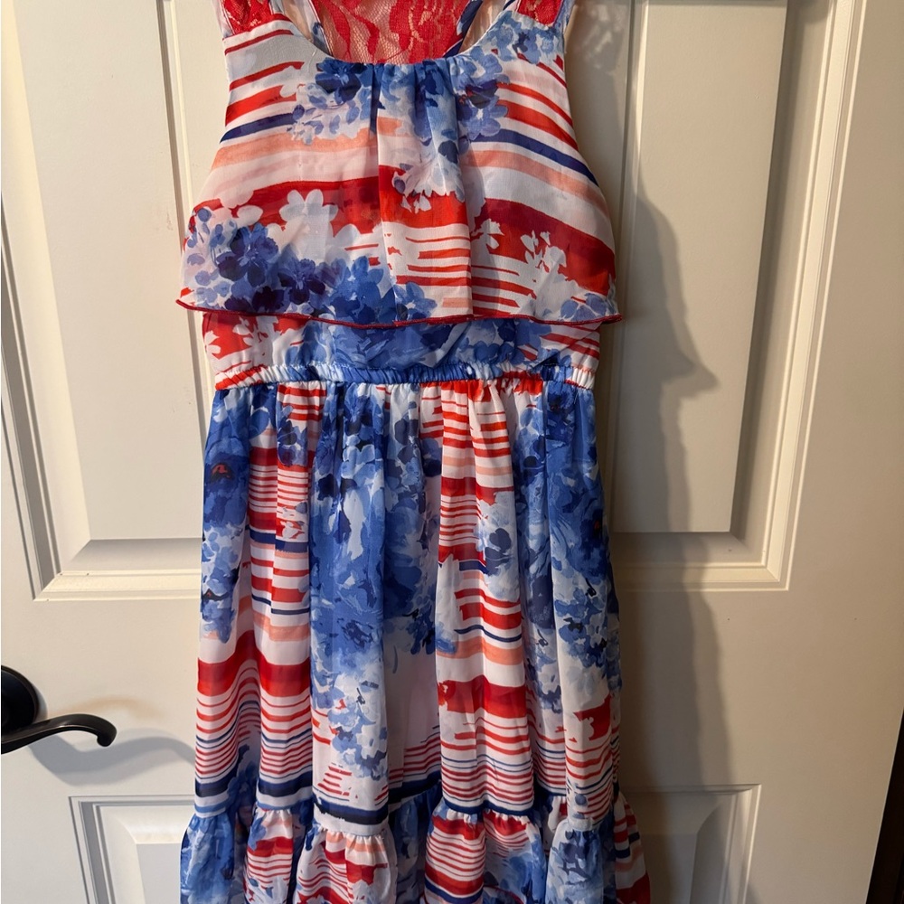 Bonnie Jean Red and White A-Line High-Low Dress